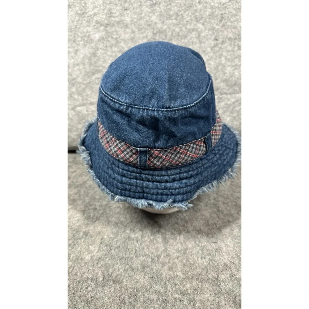 Vintage Coca-Cola Denim Bucket Hat Plaid Accent Frayed Edge